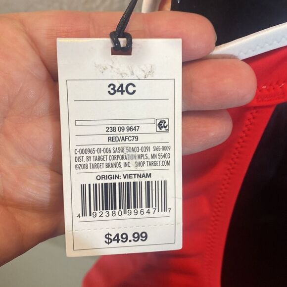 Shade & shore cabana one piece bathing suit red/white swimsuit 34C nwt baywatch - Picture 8 of 8